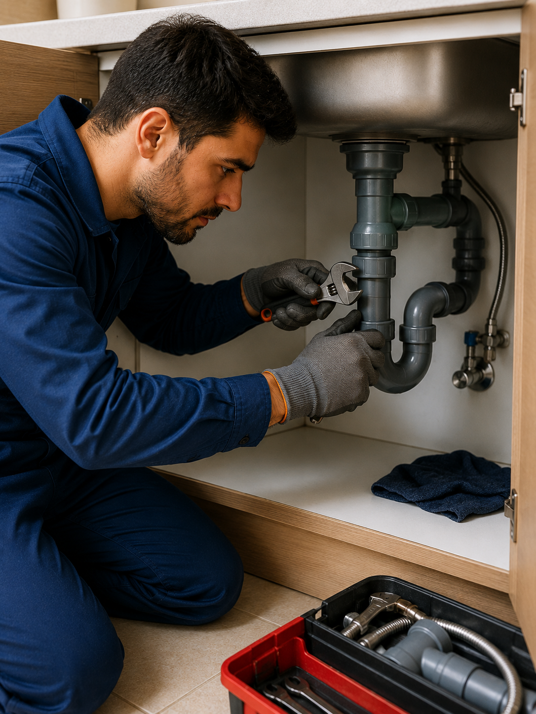 Plumber servicing a drain