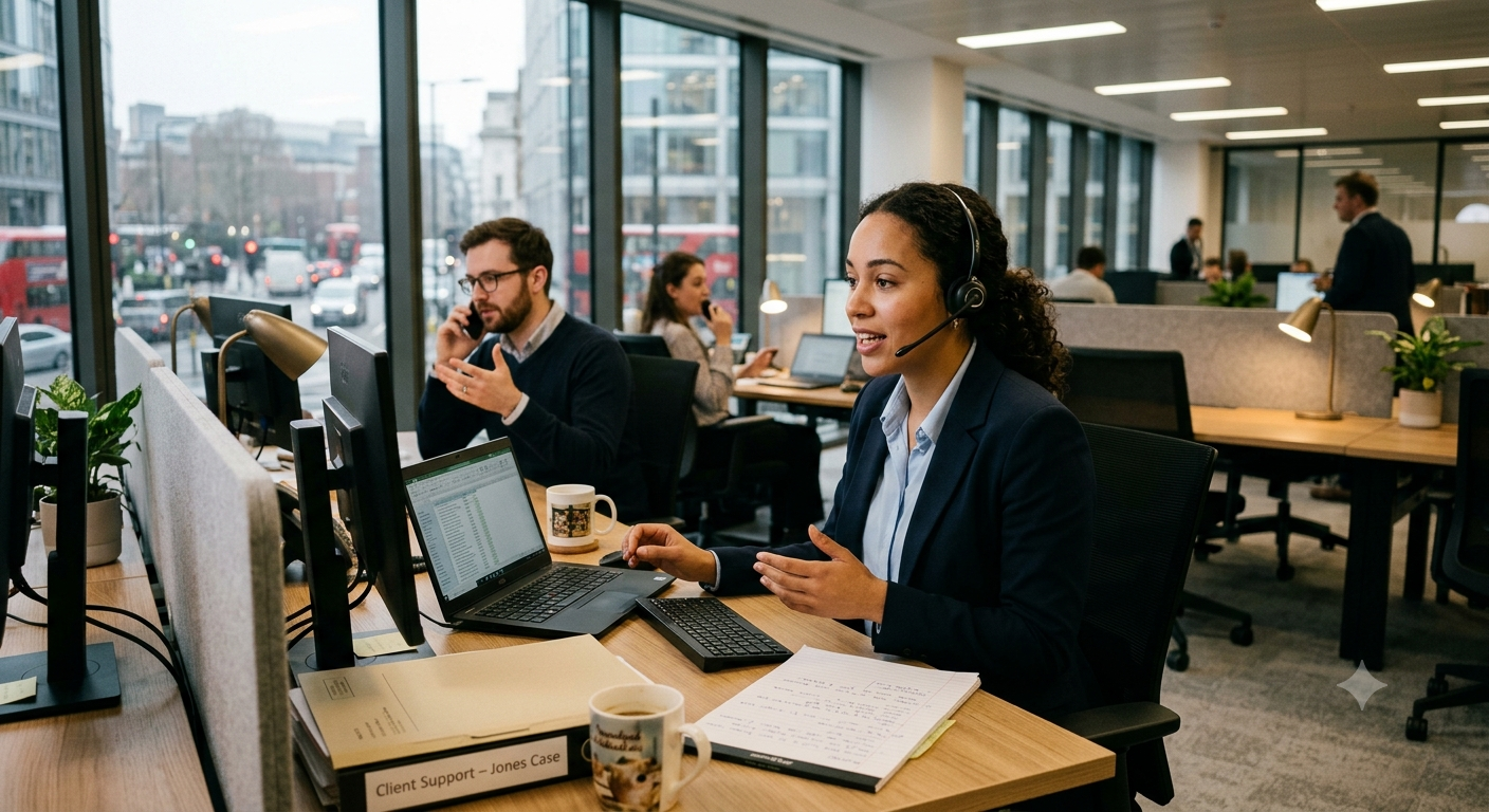Law firm team handling client calls